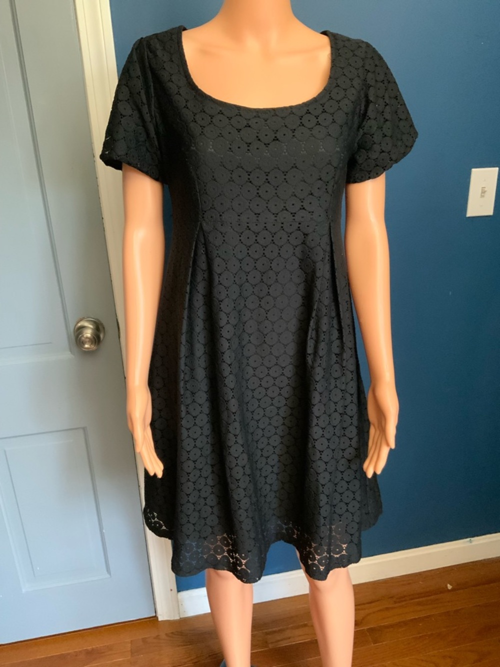 H&M Black Eyelet Scoop-Neck Mini Dress